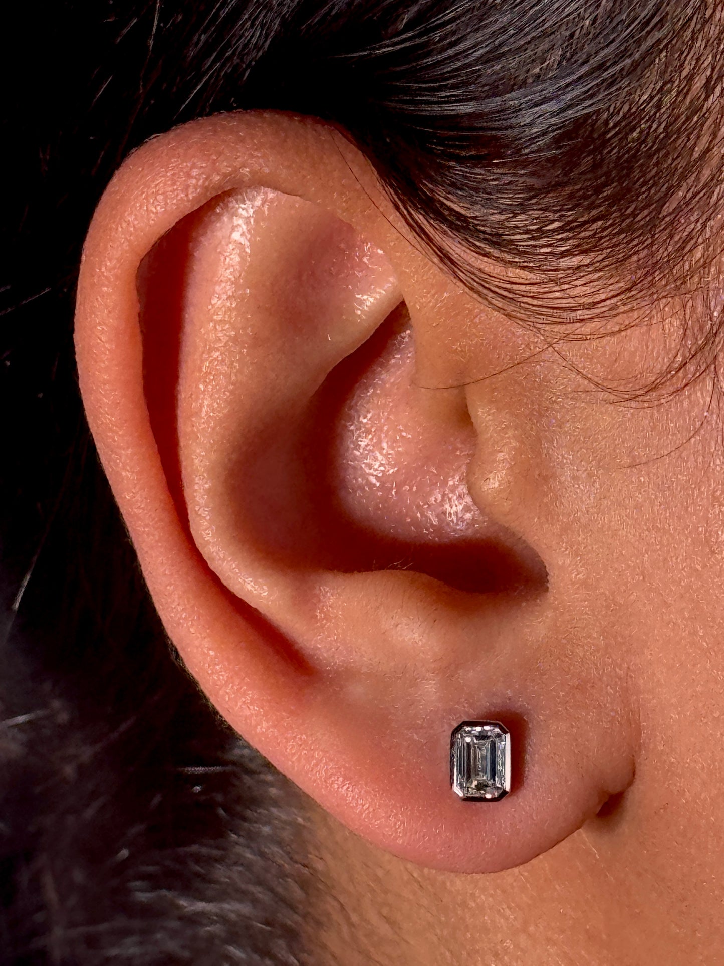 Lab Grown Emerald Cut Diamond Stud Earrings, 2x0.34ct 9K White Gold.