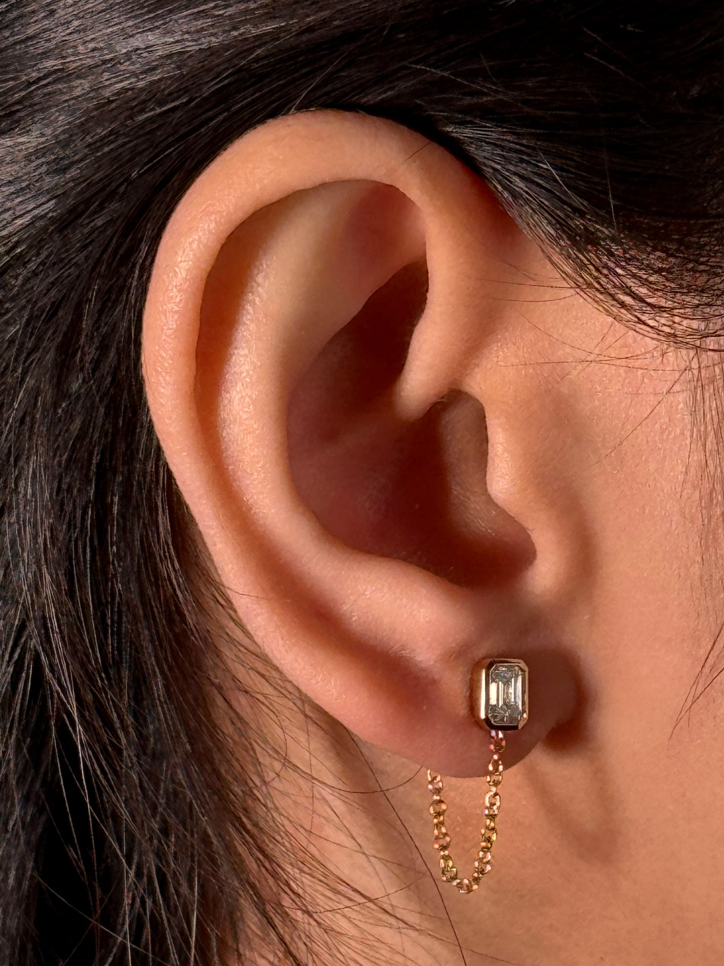 Lab Grown Emerald Cut Diamond Stud Earrings, 2x0.30ct 9K Yellow Gold.