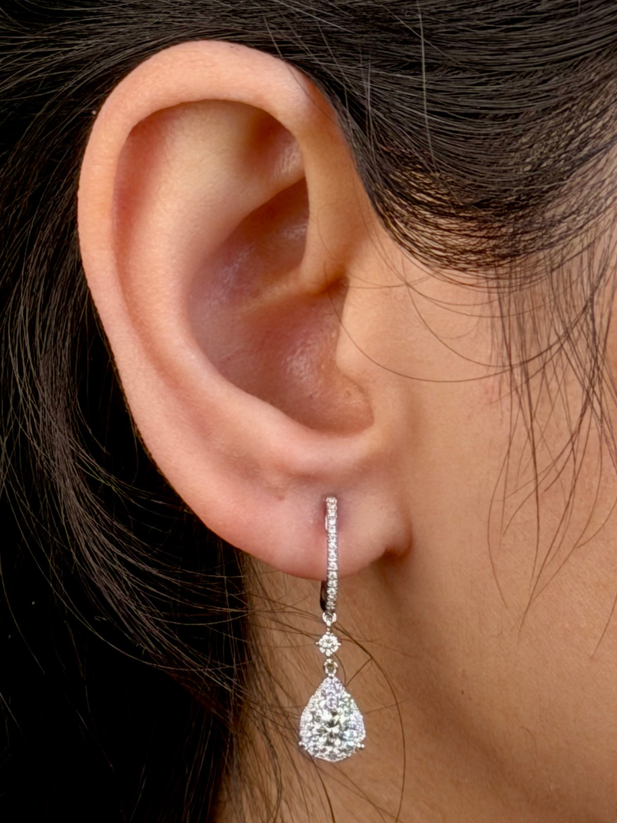 Lab Grown Diamond Drop Huggie Earrings Claw Set 9 Carat White Gold