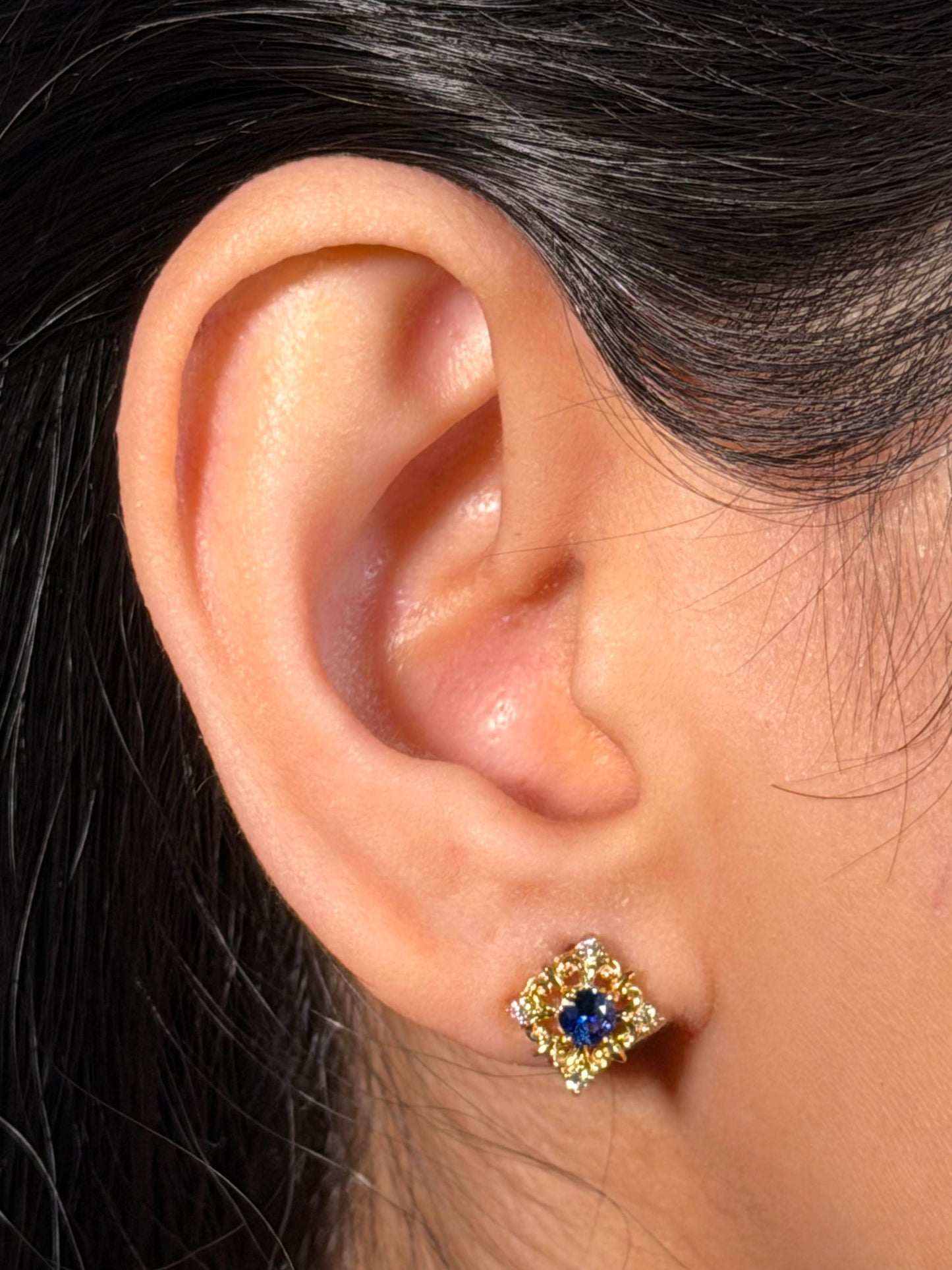 3.5mm Sapphire & 0.10 Carat Diamond Earrings in 9 Carat Yellow Gold