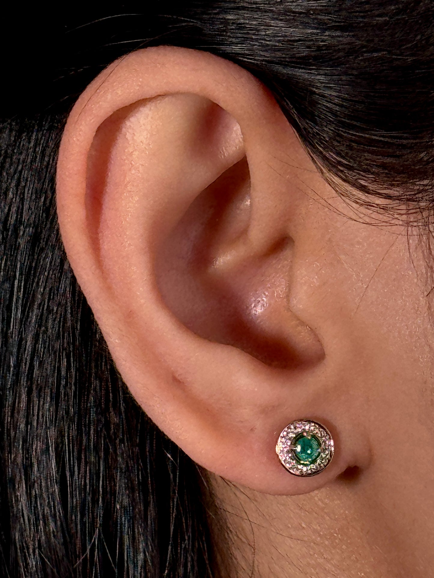 0.21ct Emerald & 0.11ct Diamond Earrings in 9 Carat Yellow Gold