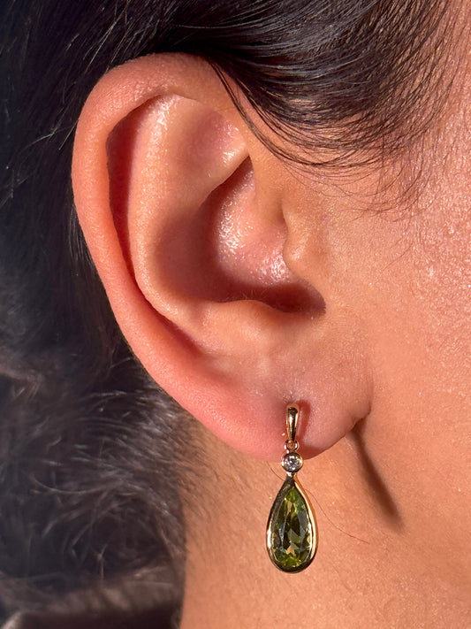 Pear Peridot & Diamond Set Earrings in 9 Carat Yellow Gold