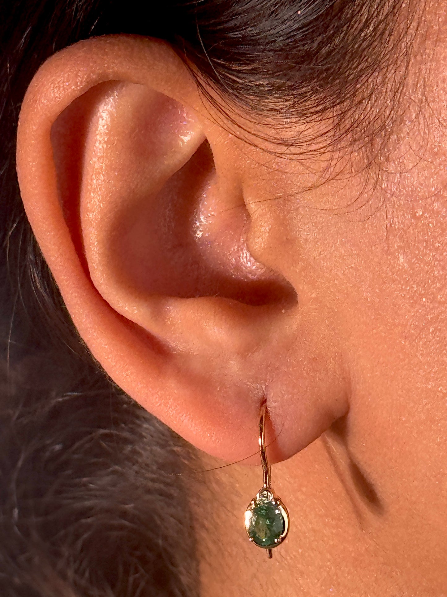 Natural Emerald & Diamond Earrings, 9K Yellow Gold.