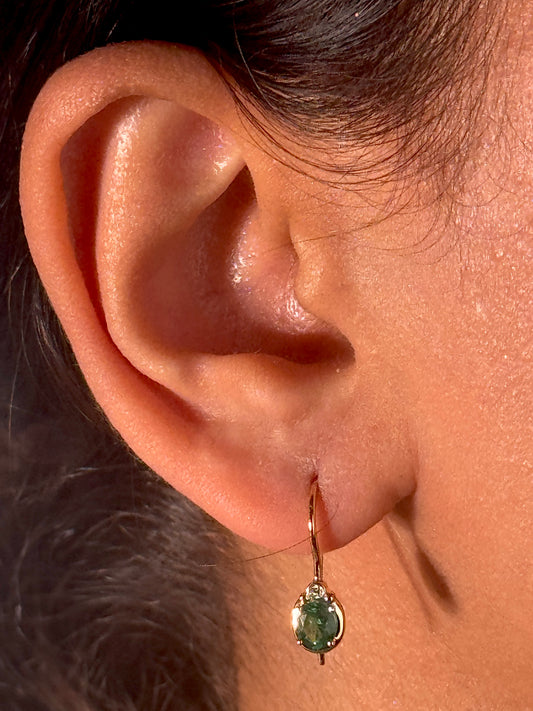 Natural Emerald & Diamond Earrings, 9K Yellow Gold.