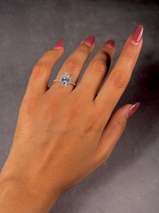 Lab Grown 2.00ct Diamond Halo Cluster Ring in 18K Yellow & White Gold
