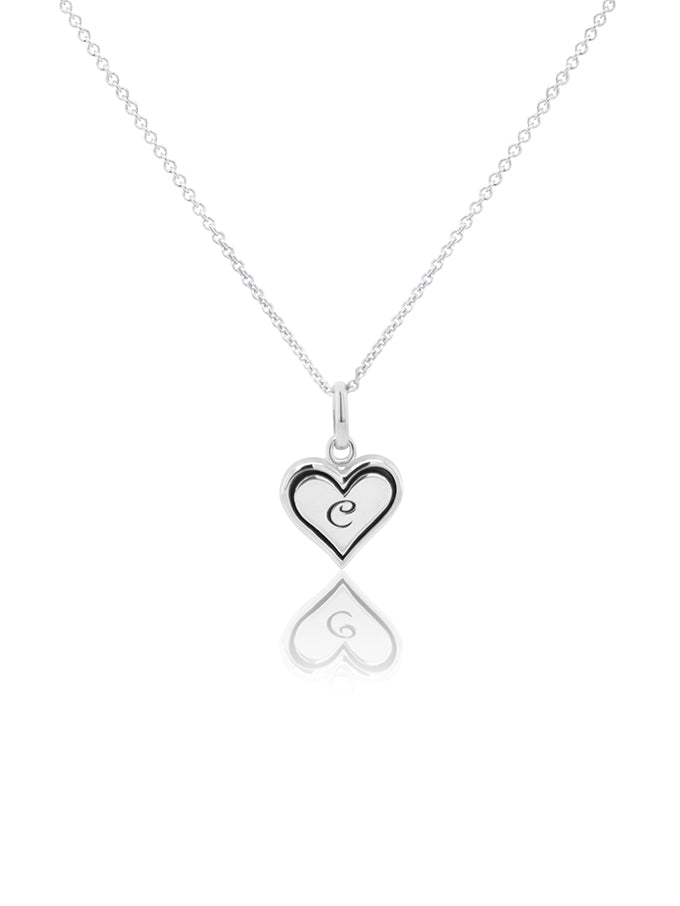 Heart Initial Necklace Sterling Silver, 42-45cm Adjustable Chain