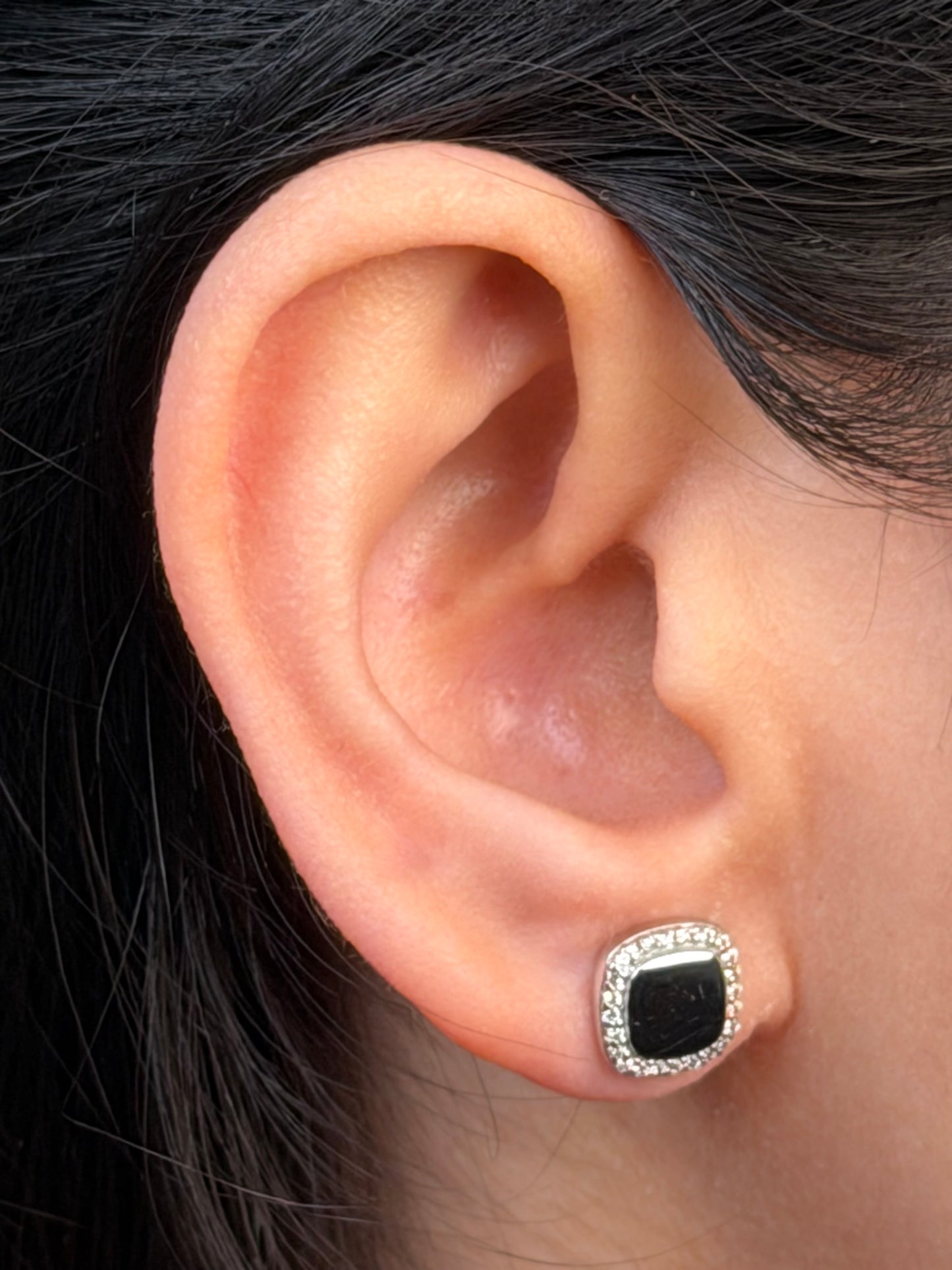 Cubic Zirconia Cushion Studs, Silver