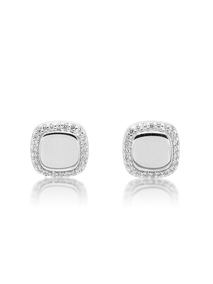 Cubic Zirconia Cushion Studs, Silver