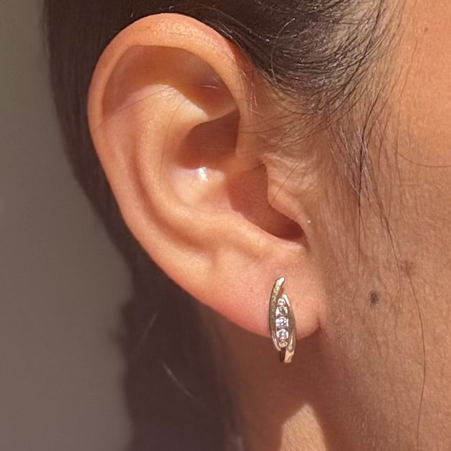 Cubic Zirconia 1/2 Hoop Studs, Silver & Yellow Gold Plating