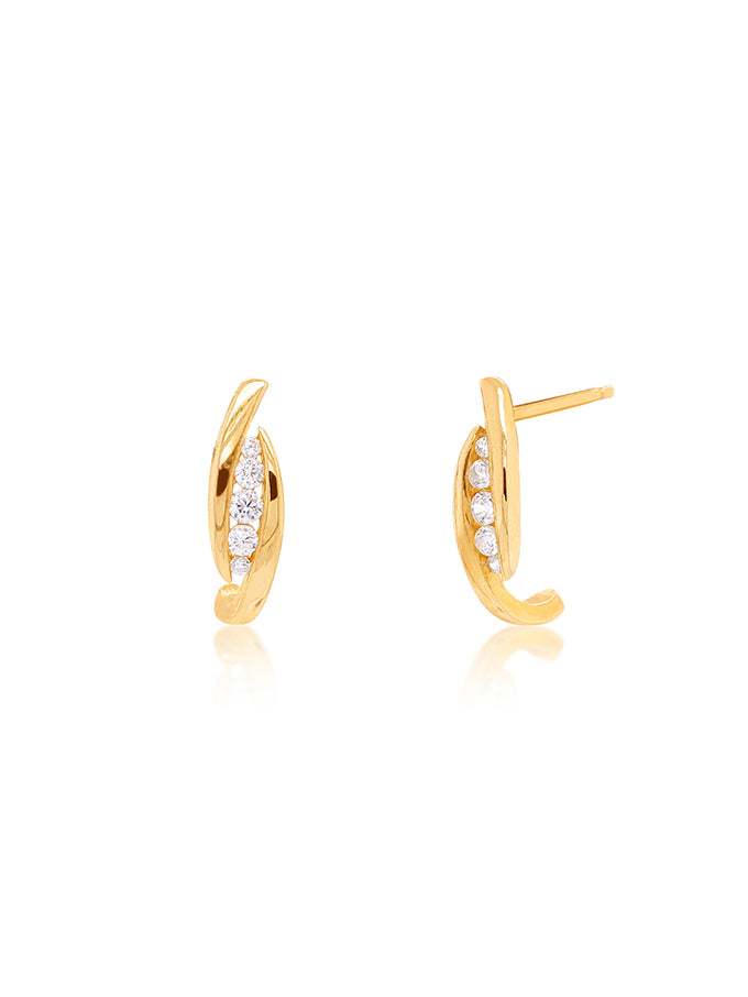Cubic Zirconia 1/2 Hoop Studs, Silver & Yellow Gold Plating