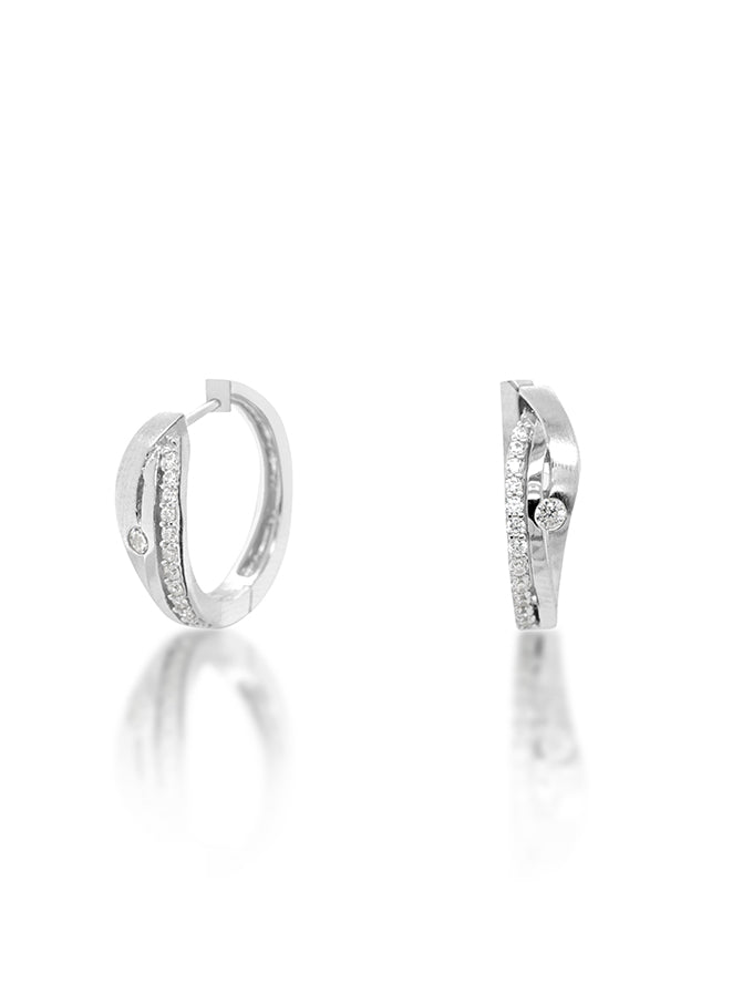 Cubic Zirconia Huggie Earrings, Sterling Silver