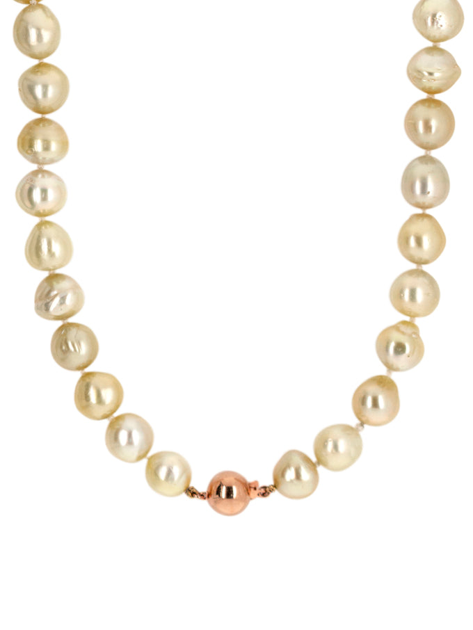 Golden South Sea Pearl Strand. 14K Yellow Gold Clasp, 10.5-13.8mm.