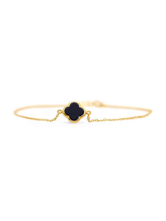 Fine Onyx Clover 18.5cm Bracelet in 9 Carat Yellow Gold