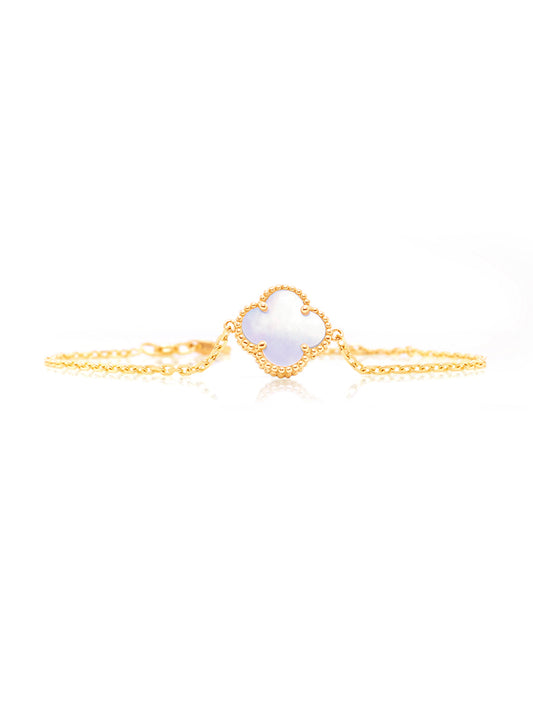 Fancy Large Mother Of Pearl Clover Bracelet, 9 Carat Yellow Gold