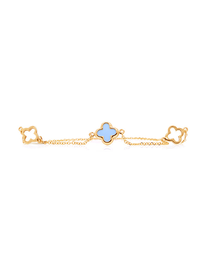 Turquoise Set Clover 18cm Bracelet in 9 Carat Yellow Gold