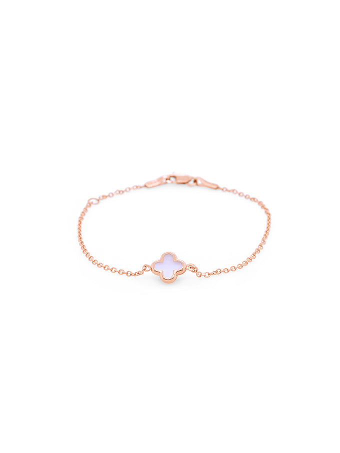Small Mother of Pearl Clover Bracelet in 9 Carat Rose Gold