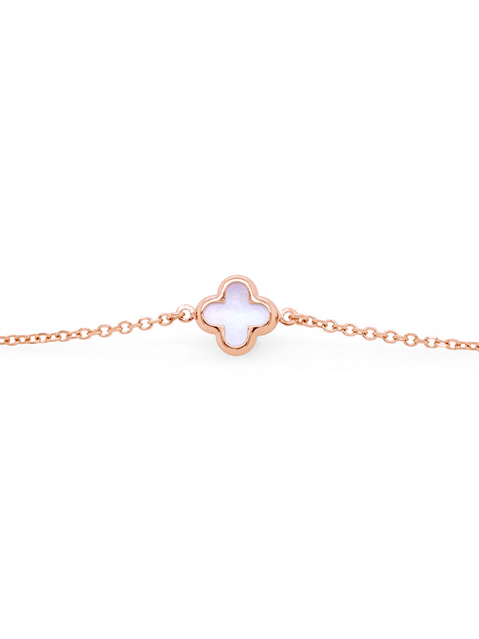 Small Mother of Pearl Clover Bracelet in 9 Carat Rose Gold