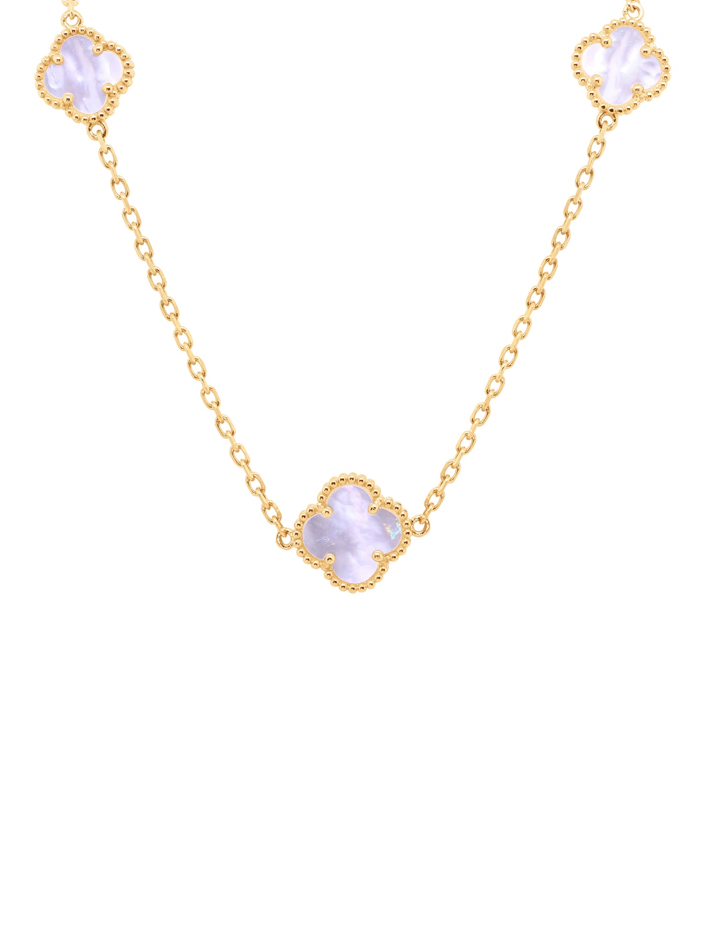 Fancy Graduated MOP Clover Necklet, 9K Yellow Gold