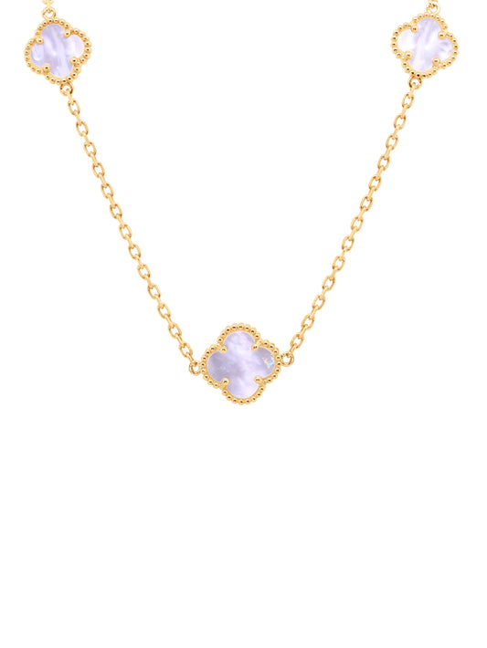 Fancy Graduated MOP Clover Necklet, 9K Yellow Gold