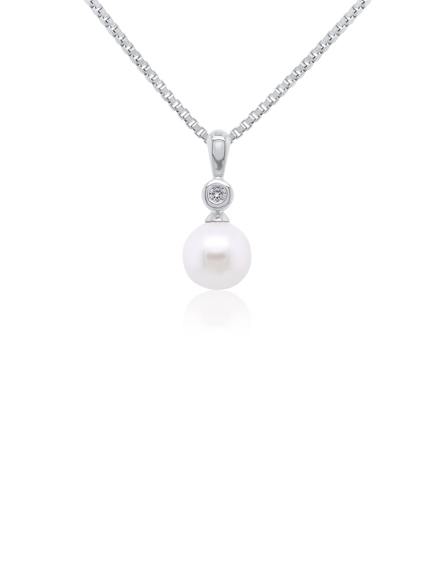 Freshwater & Diamond Pearl Pendant, 9K WG (45cm silver chain)
