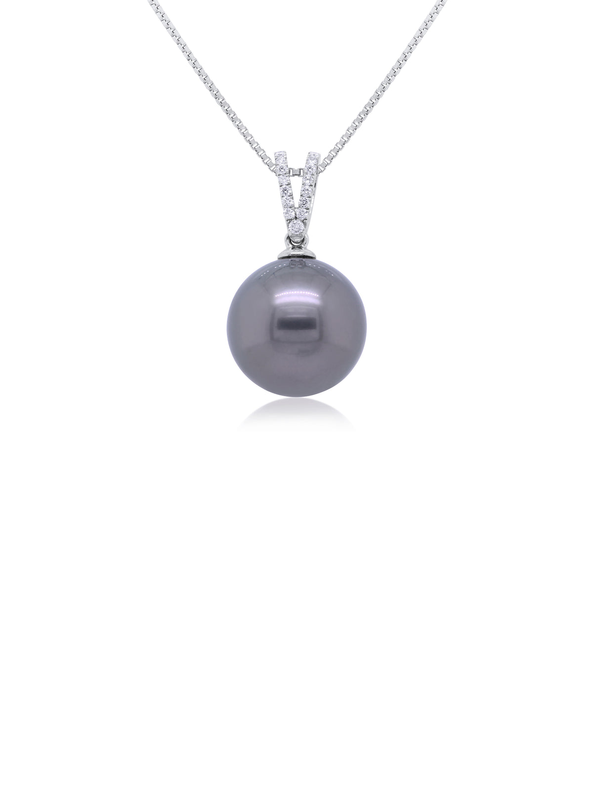 Tahitian Pearl & Diamond Set Pendant, 9K White Gold, 13mm.