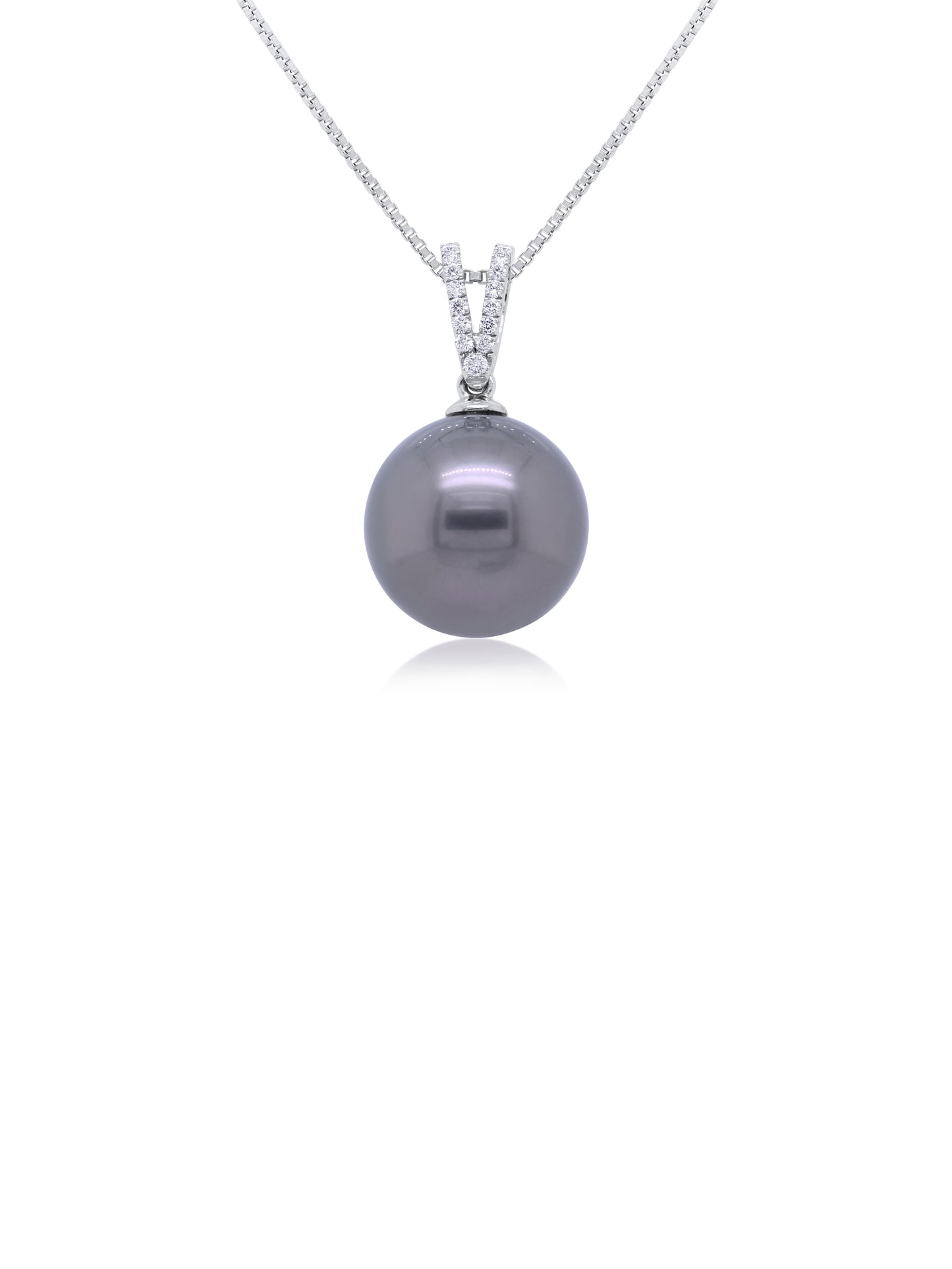 Tahitian Pearl & Diamond Set Pendant, 9K White Gold, 13mm.