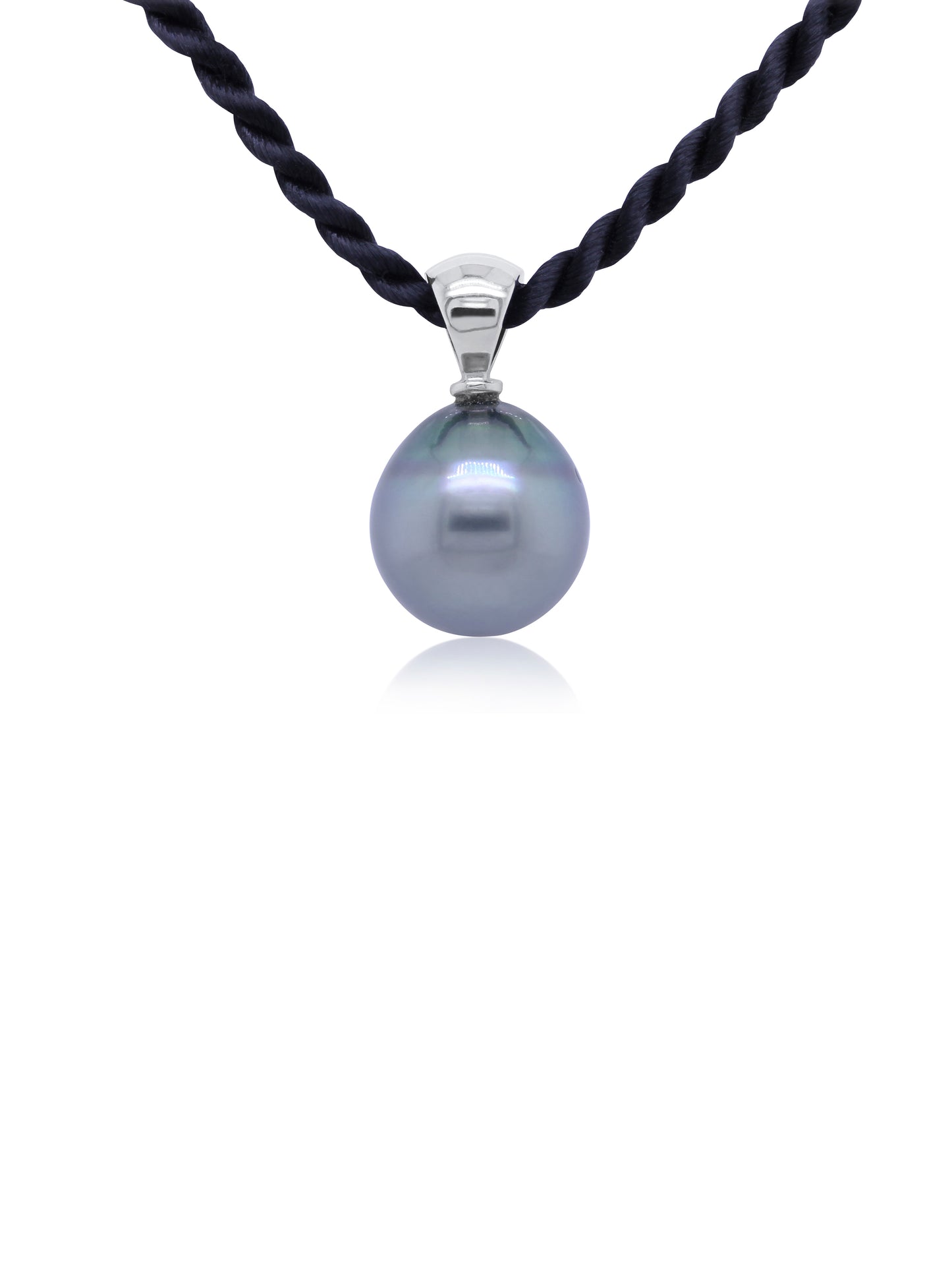 Tahitian pearl pendant 10mm 9k wg tapered style, 45cm satin