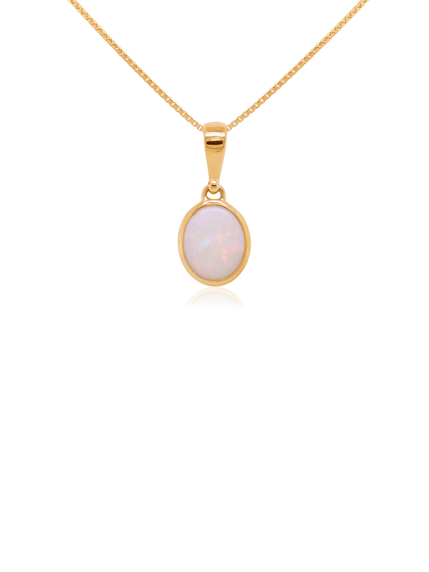 Solid White Oval Opal 12x9mm Pendant (plated chain)