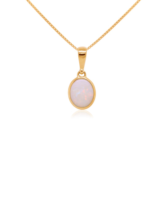Solid White Oval Opal 12x9mm Pendant (plated chain)