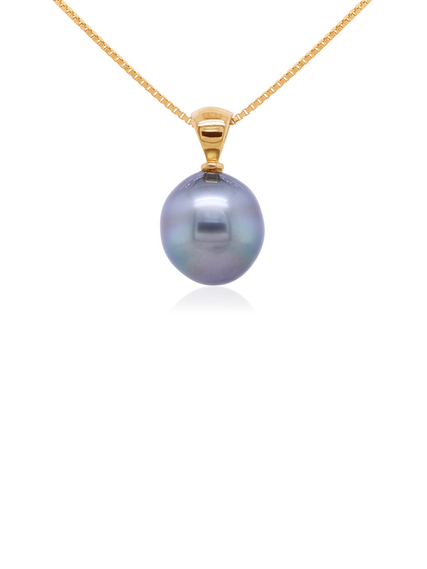 Tahitian Pearl Pendant, 9K Yellow Gold Tapered Style.