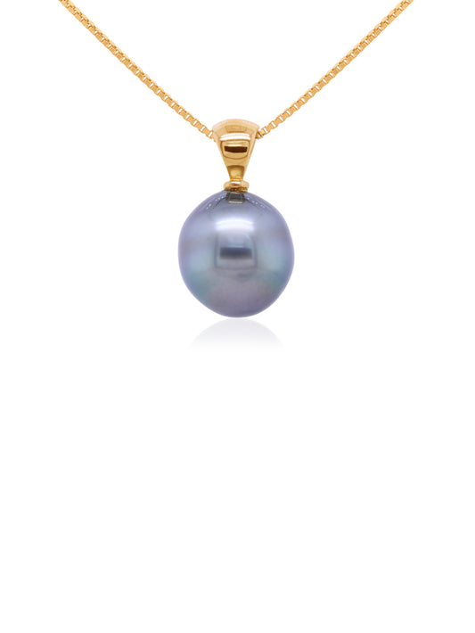 Tahitian Pearl Pendant, 9K Yellow Gold Tapered Style.