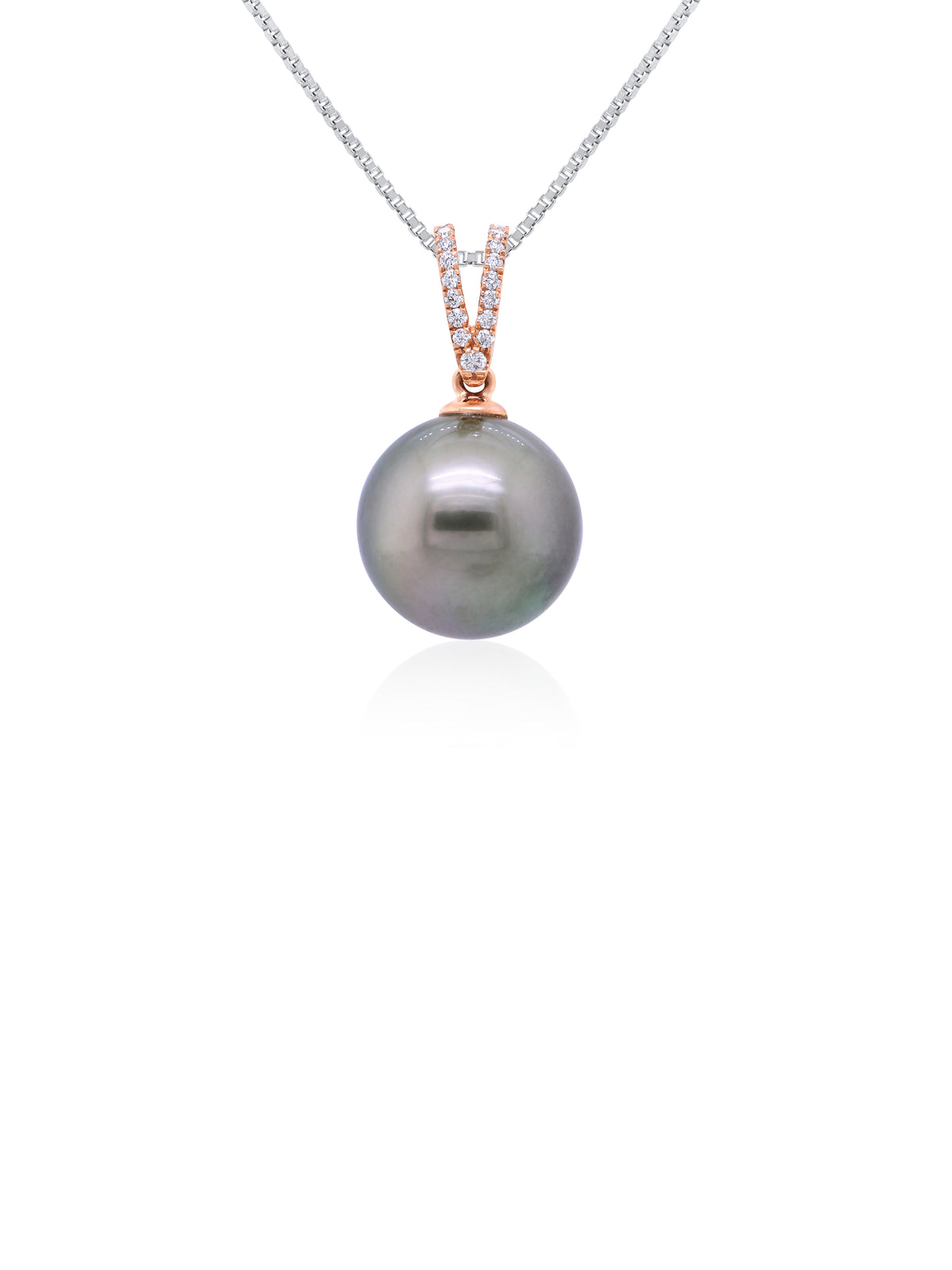 Rose Gold Tahitian Pearl & Diamond set pendant, 9K 13m T=0.08ct.