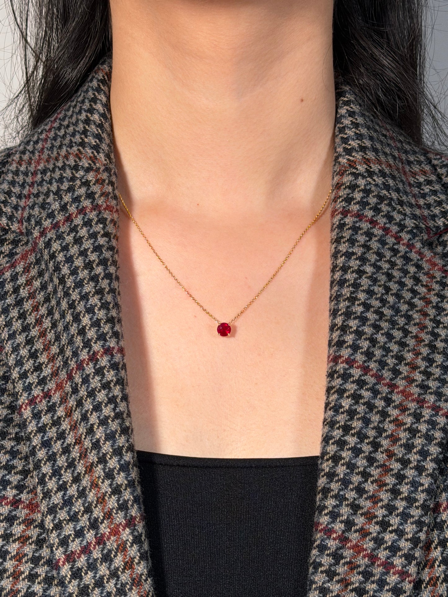 Natural Ruby Slider Pendant 1.10ct 6mm Round, 18K Yellow Gold 39-45cm