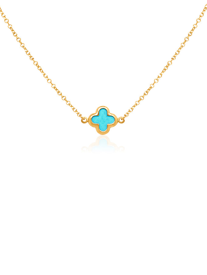 Turqoise Clover Pendant in 9 Carat Yellow Gold