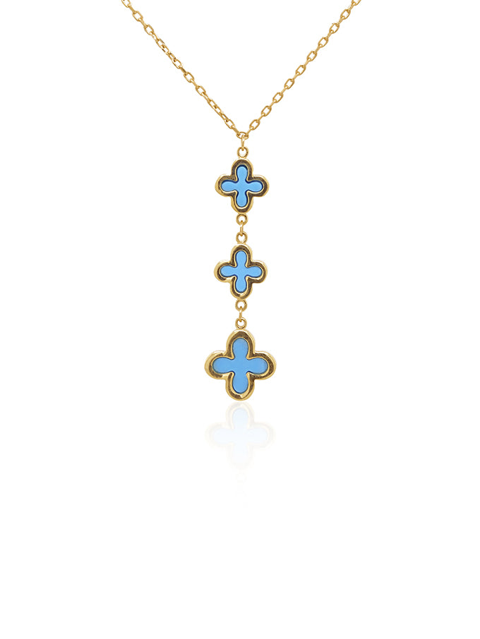 Synthetic Turquoise 3 Clover Lariat Pendant in 9 Carat Yellow Gold