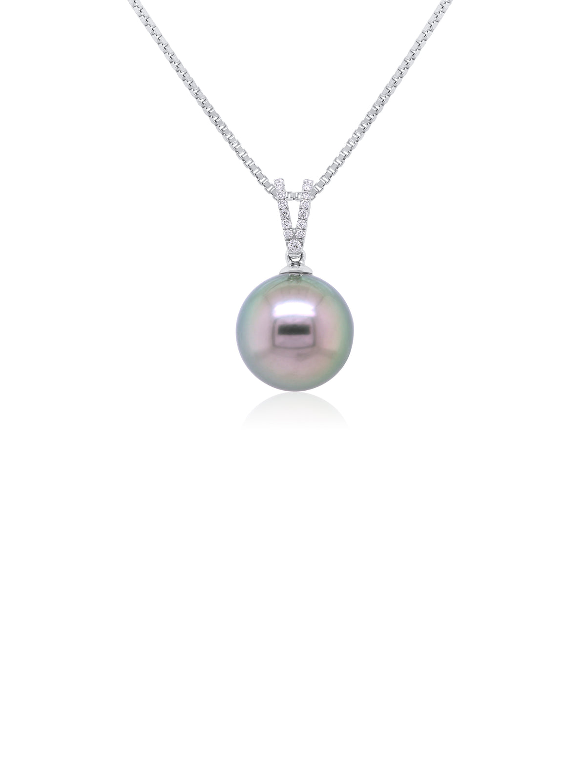 12mm Tahitian Pearl & Diamond Set Pendant, 9K White Gold.