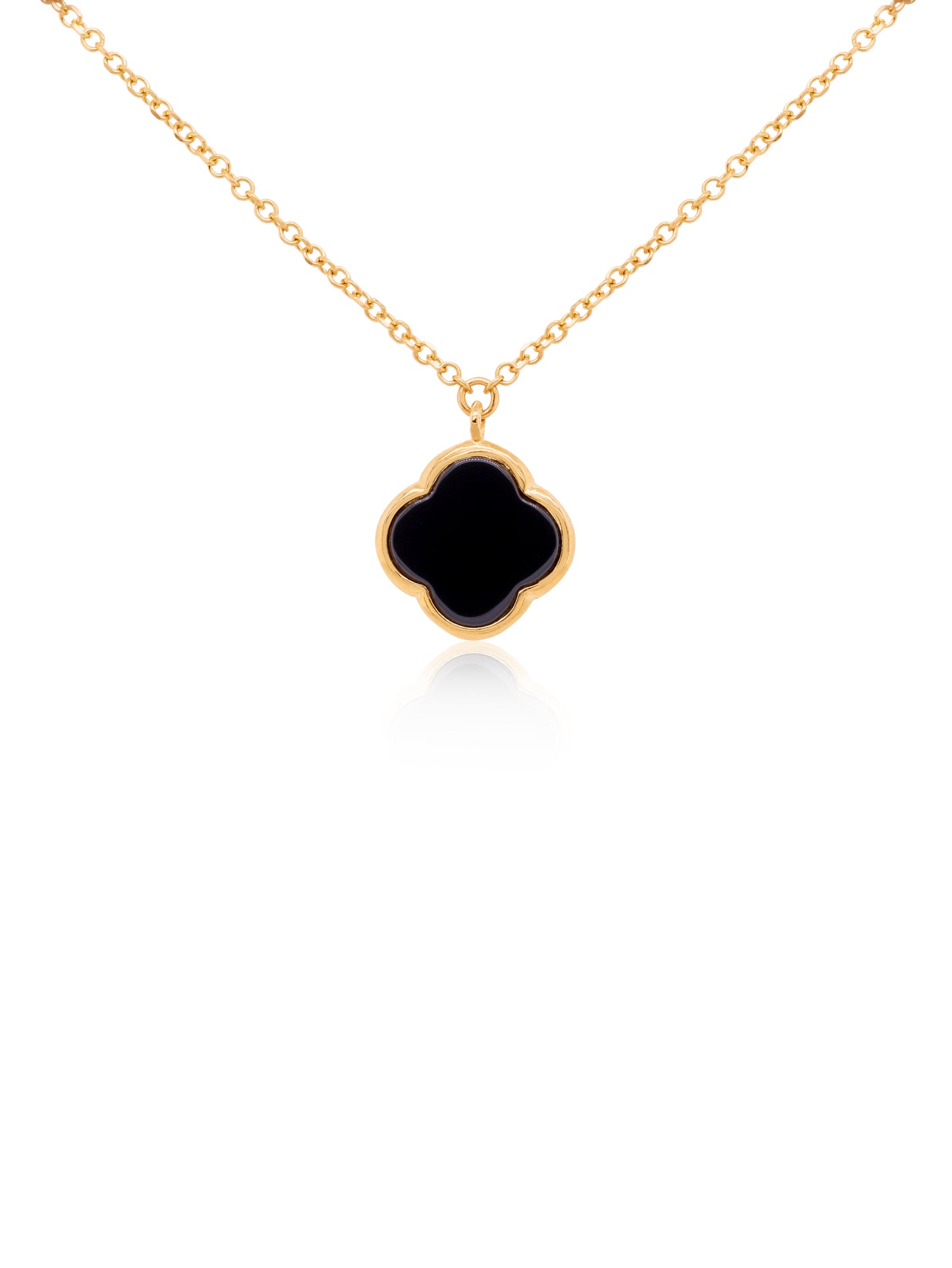 Black Onyx Clover Pendant 9 Carat Yellow Gold