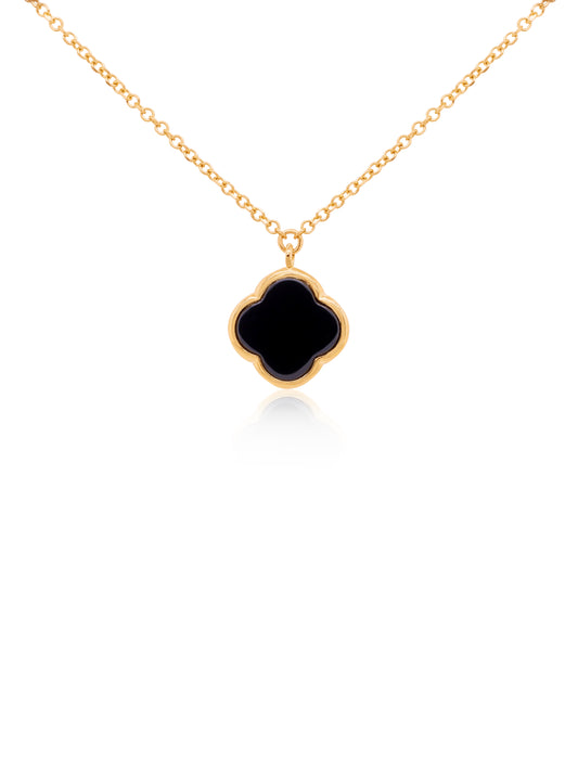 Black Onyx Clover Pendant 9 Carat Yellow Gold