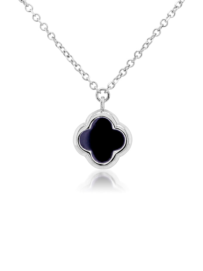 Black Onyx Clover Pendant in 9 Carat White Gold