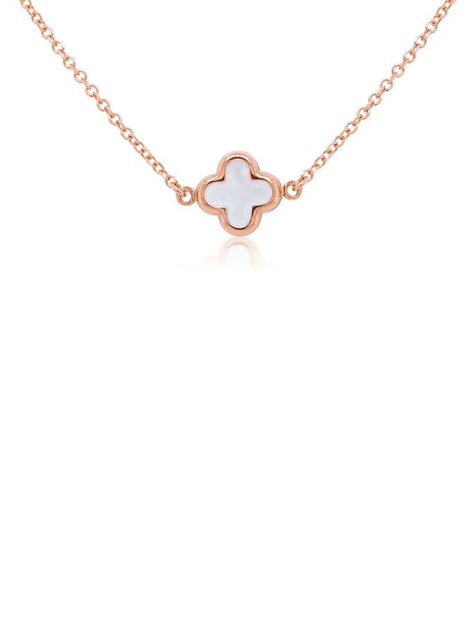 Mother Of Pearl Clover Pendant in 9 Carat Rose Gold