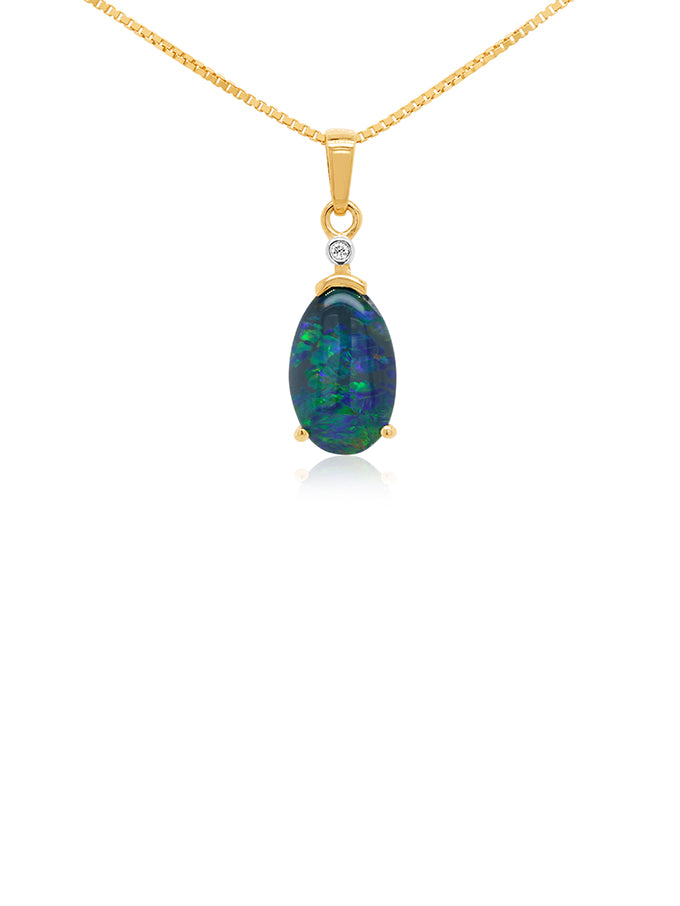 Pear shape Triplet Opal & Diamond Pendant in 9 Carat Yellow Gold