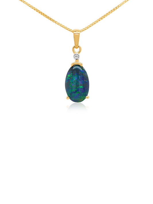 Pear shape Triplet Opal & Diamond Pendant in 9 Carat Yellow Gold