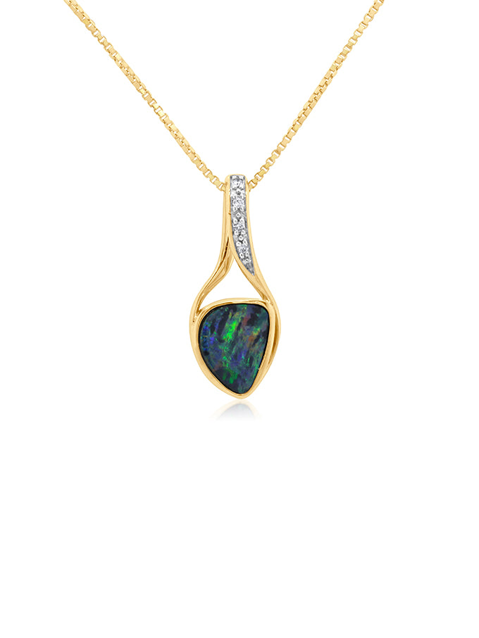 Boulder Doublet Opal & Diamond Pendant in 9 Carat Yellow Gold