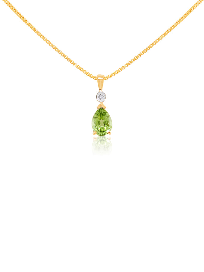 Pear Peridot & Diamond Pendant in 9 Carat Yellow Gold