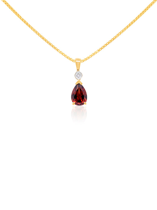 Pear Garnet & Diamond Pendant in 9 Carat Yellow Gold