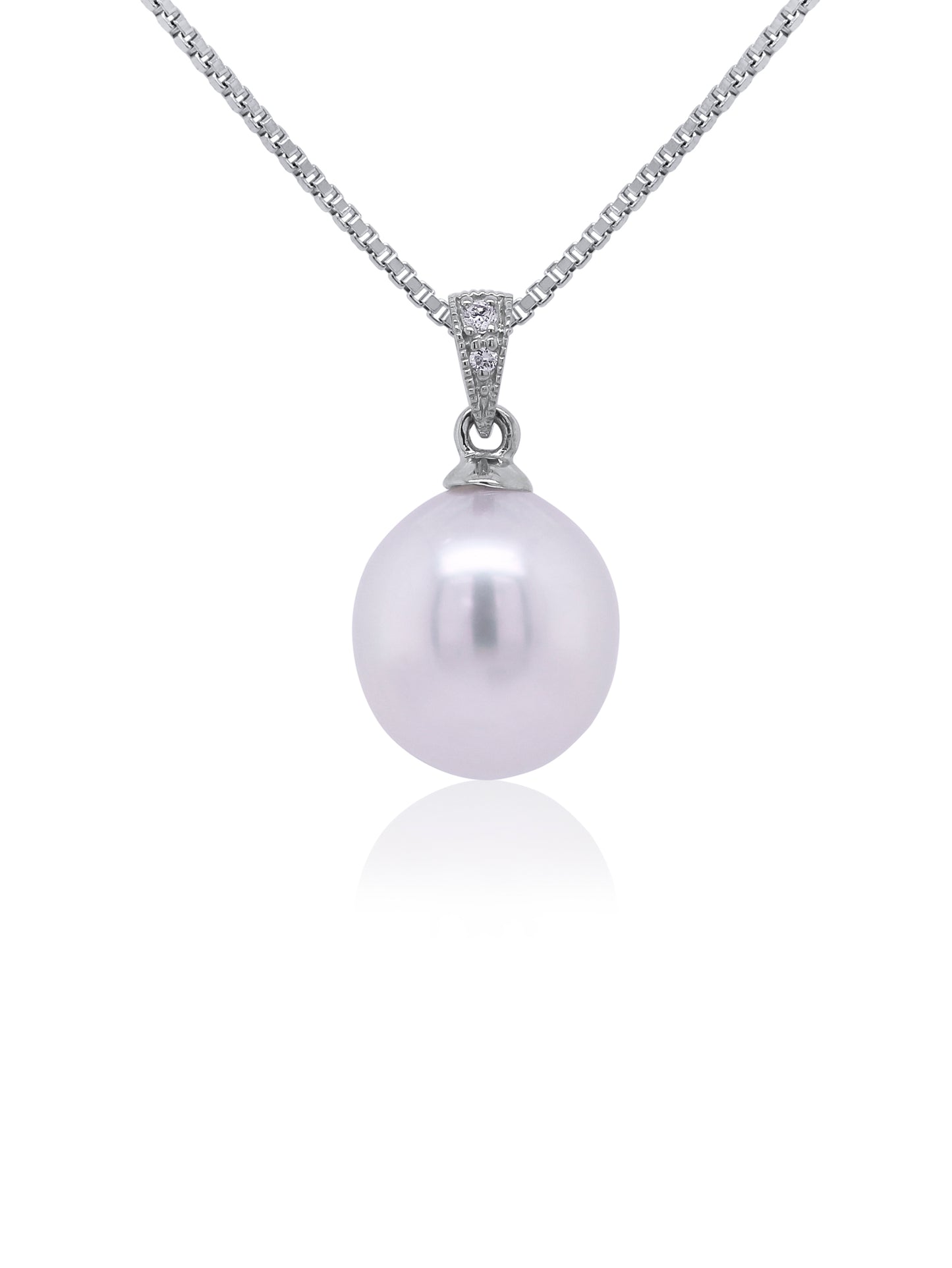 South Sea Pearl & Mill Grain Diamond Pendant in 9 Carat White Gold