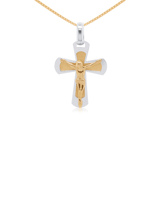 Crucifix Cross Yellow Gold on White Gold, 9K. (45cm silver chain)
