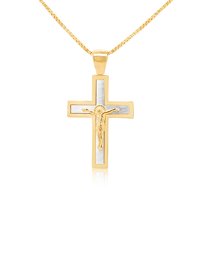 2Tone Square Crucifix in 9 Carat