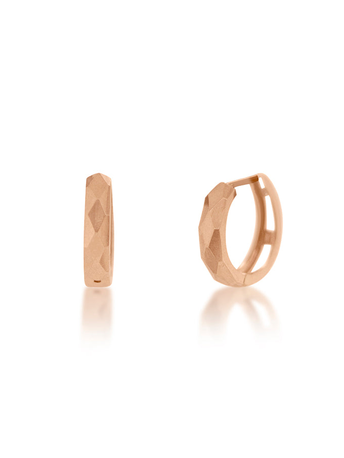 Lovely Diamond cut huggie Earrings, 9 Carat Rose Gold.