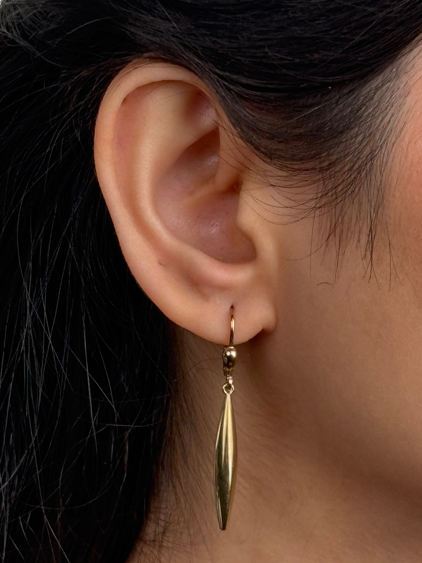 Elongated Plain Drop Earring, 9 Carat Yellow Gold